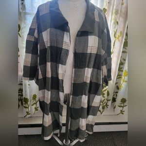 Vintage 90s green cream tan plaid waffle knit grunge top 26/28